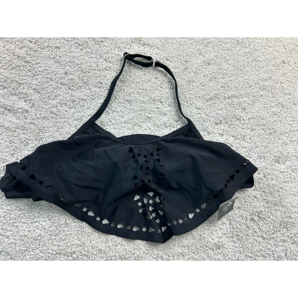 Catz Strats Girls Swimwear Top Black Medium 10/12 Laser Cut Detail